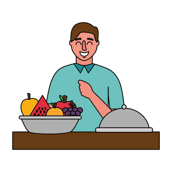 Mann Früchte im Teller gesunde Ernährung — Stockvektor