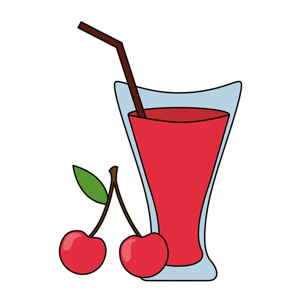 Copo de suco de cereja com palha —  Vetores de Stock