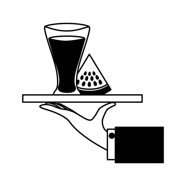 Bandeja mano sandía jugo taza — Archivo Imágenes Vectoriales