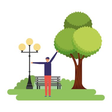 adam parkta günlük rutin germe