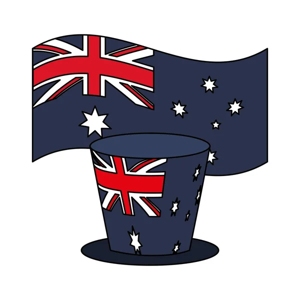 Australia bandiera cuore e cappello a cilindro — Vettoriale Stock