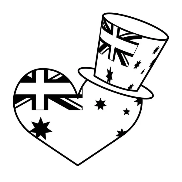 Vlag van Australië vormige hart en hoge hoed — Stockvector