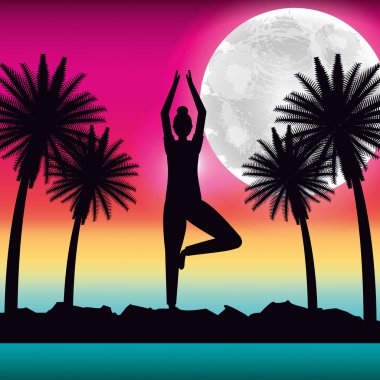 siluet kadın Yoga tropikal panorama yapma
