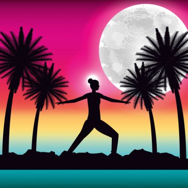 siluet kadın Yoga tropikal panorama yapma