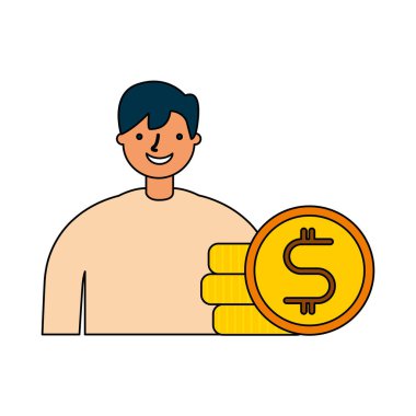 işadamı yığın sikke para ile