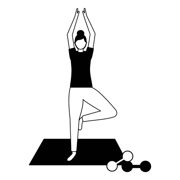 Kadın yoga mat ve halter ile yapma — Stok Vektör