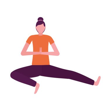 kadın pratik yoga beyaz arka plan