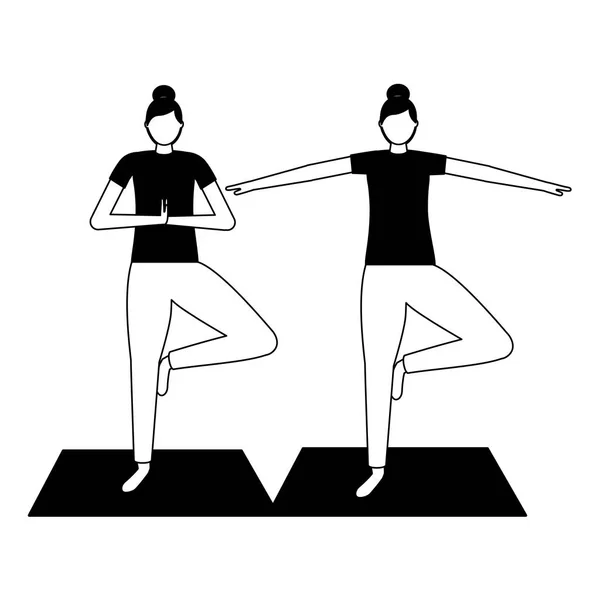 Frauen praktizieren Yoga auf Matte — Stockvektor