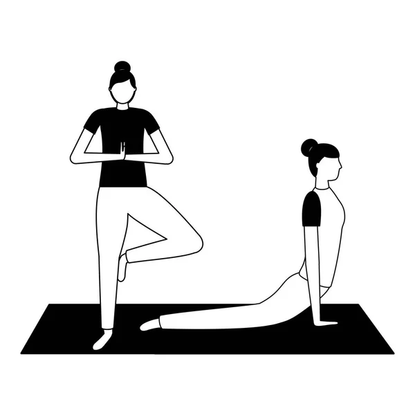 Las mujeres que practican yoga en la estera — Vector de stock