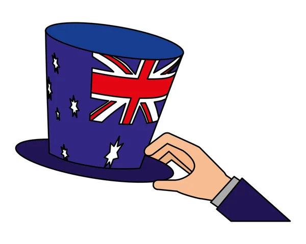 Hand met hoed met Australische vlag — Stockvector