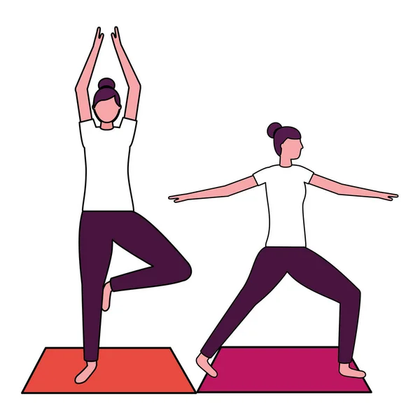 Ženy cvičení jógy na mat — Stockový vektor