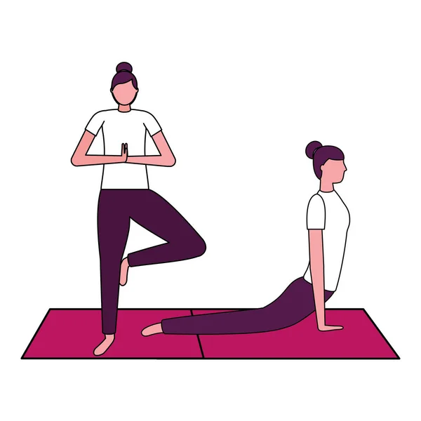 Mujeres Que Practican Yoga Ilustración Del Vector Estera — Vector de stock