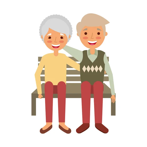 Starší pár sedící na lavičce — Stockový vektor