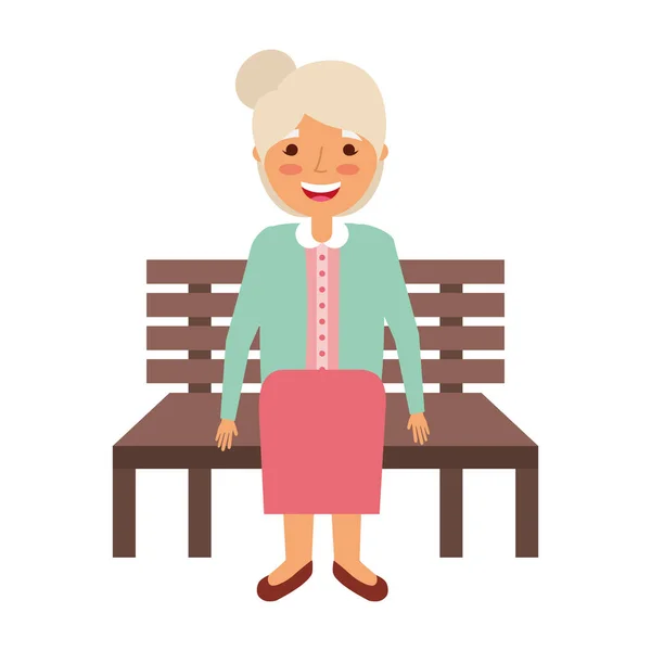 Anciana sentada en el banco — Vector de stock
