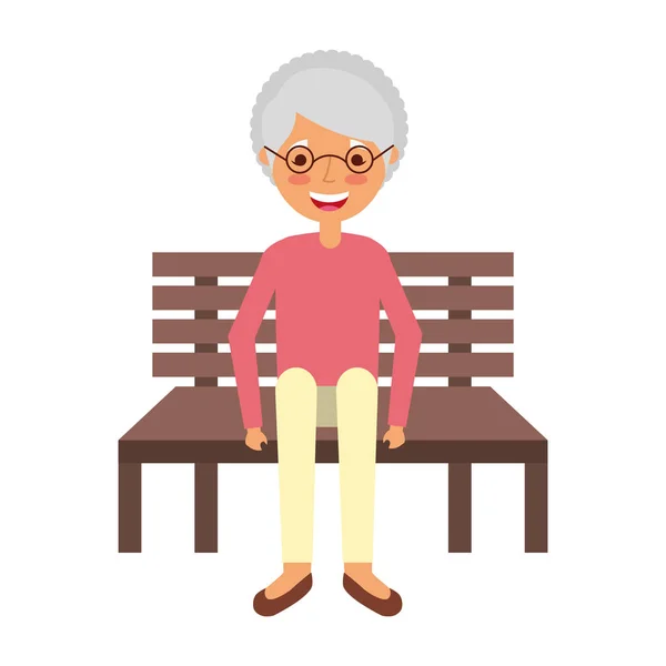 Ηλικιωμένη γυναίκα που κάθεται σε παγκάκι — Διανυσματικό Αρχείο