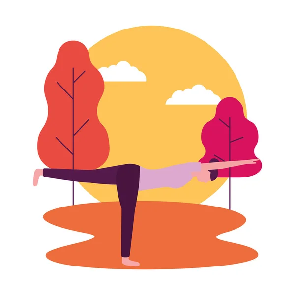 Kegiatan Yoga Taman Wanita Vektor Tubuh Ilustrasi - Stok Vektor