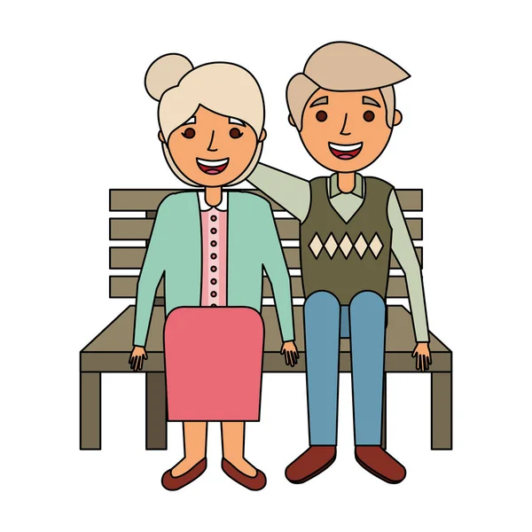 Bankta oturan yaşlı çift — Stok Vektör