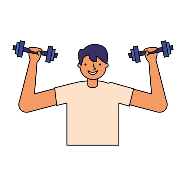 Hombre practicando ejercicio con pesas — Vector de stock