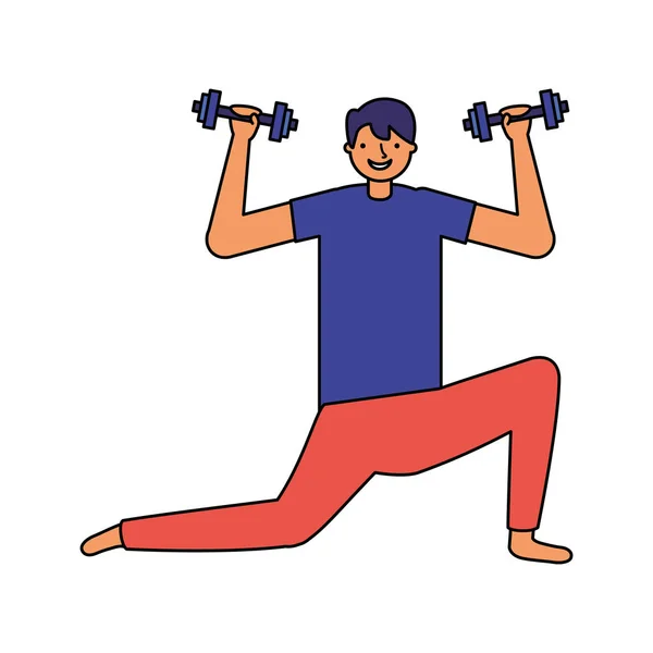 man practicing exercise with dumbbells