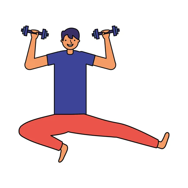 Человек практикующий упражнения с гантелями — стоковый вектор