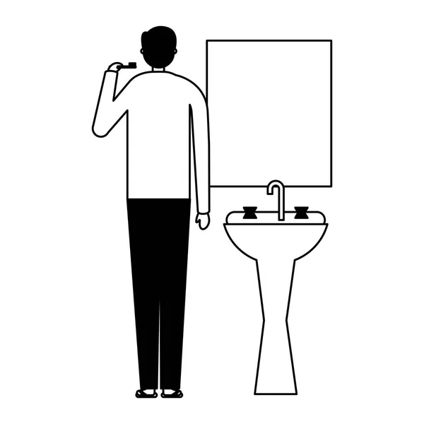Homme avec brosse à dents dans la salle de bain — Image vectorielle