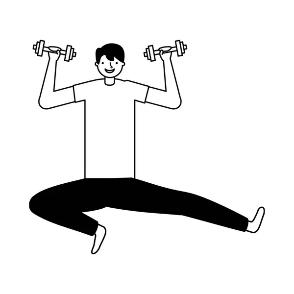 Hombre practicando ejercicio con pesas — Vector de stock