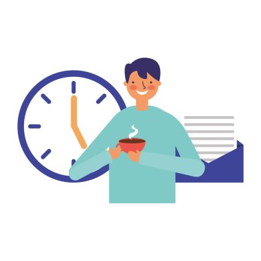 kahve saati ve e-posta tutan işadamı