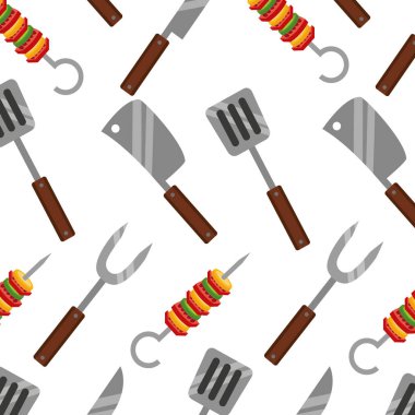 Barbekü bıçak spatula çatal ve Kebap arka plan