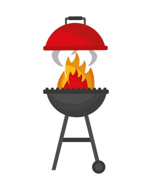 Beyaz arka plan ateşte Barbekü ızgara