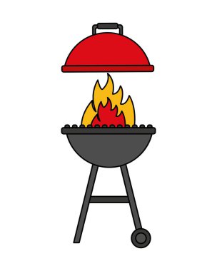 Beyaz arka plan ateşte Barbekü ızgara