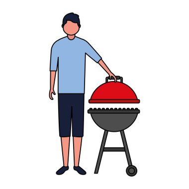 Genç adam Barbekü ekipman