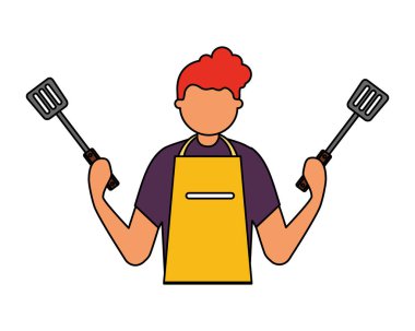 Adam tutarak iki spatula mutfak eşyaları