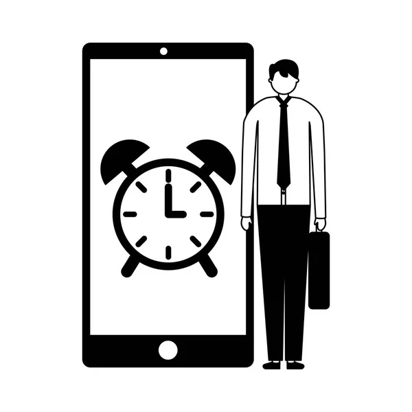 Hombre de negocios y alarma de reloj móvil — Archivo Imágenes Vectoriales