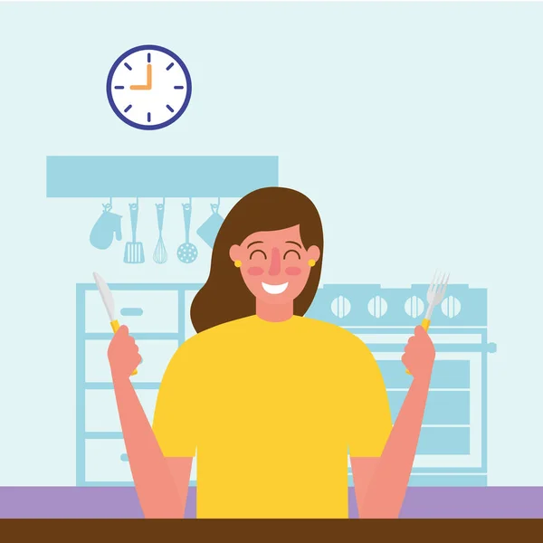 Mujer sonriente en la cocina — Vector de stock