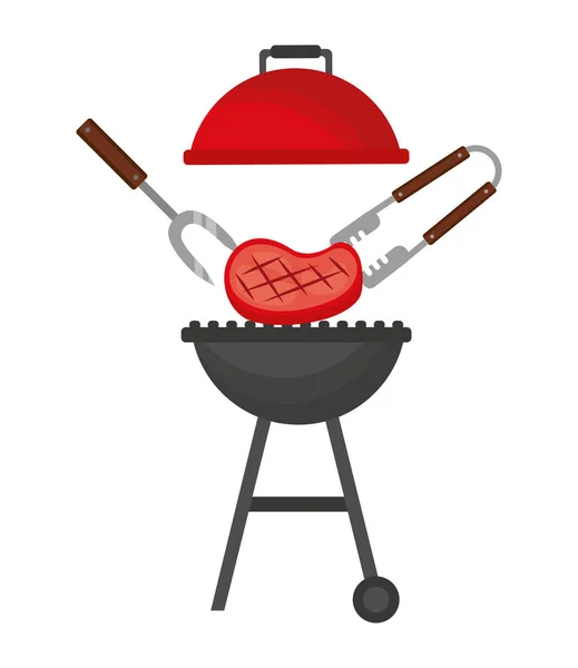 Grill grill gaffel tång och kött — Stock vektor