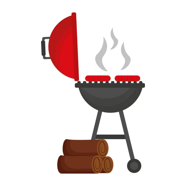 烧烤香肠和木制行李箱 — 图库矢量图片