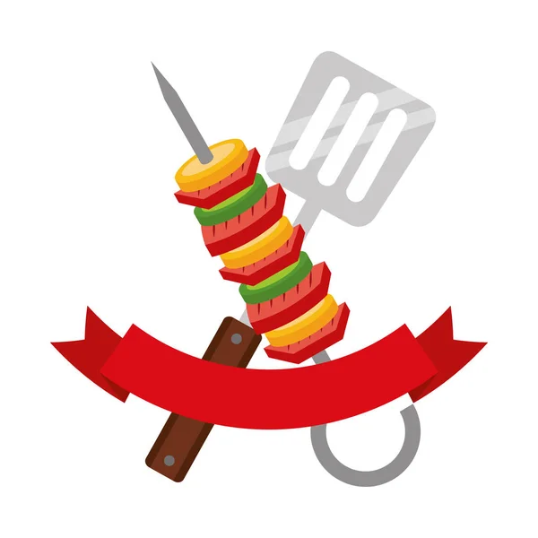 Ruban barbecue à brochette et spatule — Image vectorielle