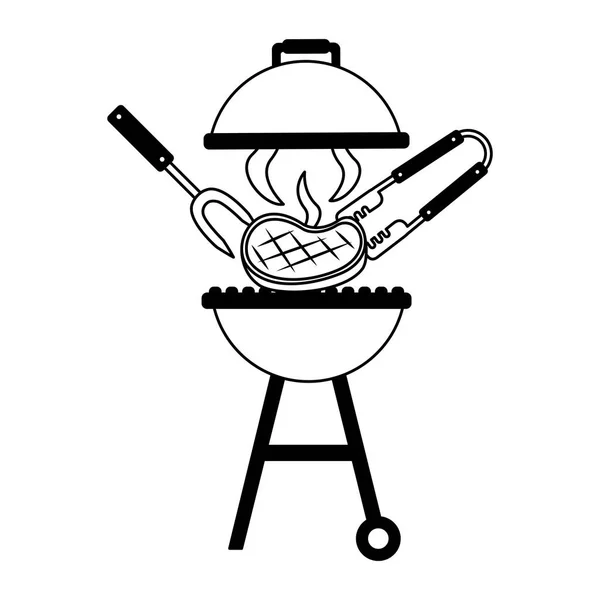 Grill barbecue vork Tang en vlees — Stockvector