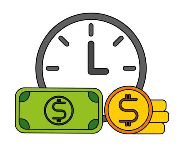 Negócio de notas e moedas de relógio —  Vetores de Stock
