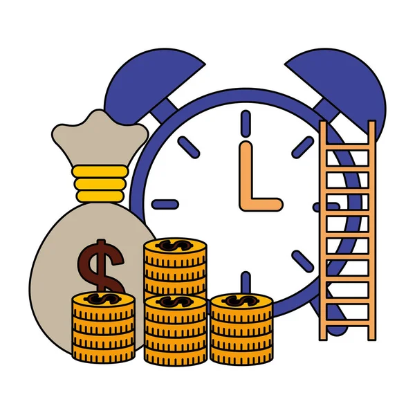Монети бізнес годинника і сумка — стоковий вектор