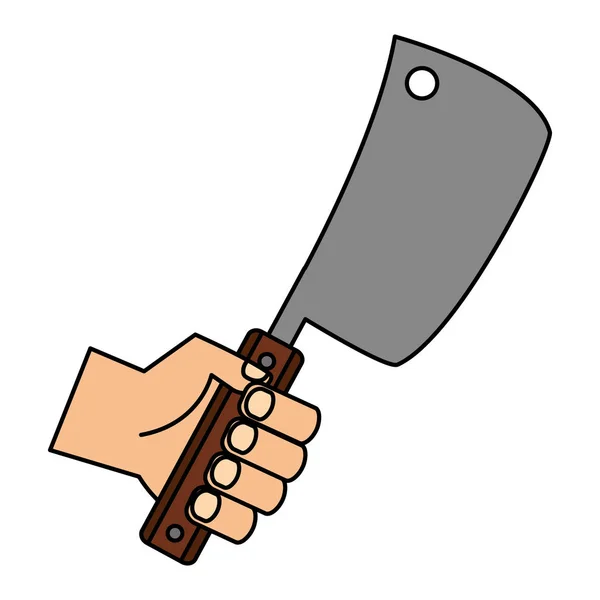 Hand holding meat cleaver — Stock Vector