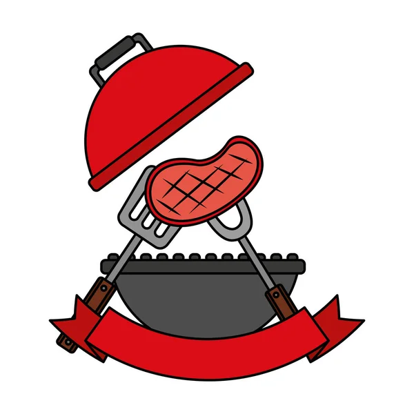 Grill barbecue viande sur fourchette — Image vectorielle