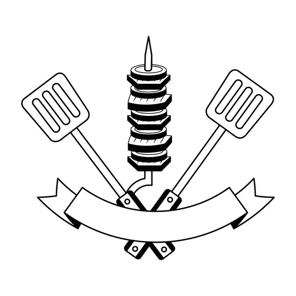 Brochettes barbecue grill spatules et ruban — Image vectorielle