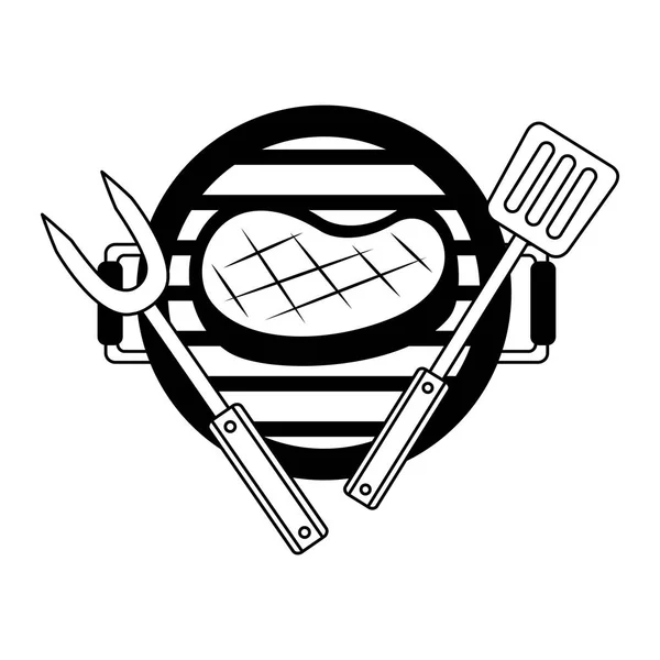 Grill barbecue bifteck fourchette et spatule — Image vectorielle