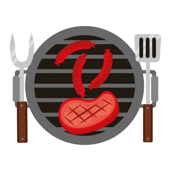 烧烤烤肉香肠和叉子铲 — 图库矢量图片