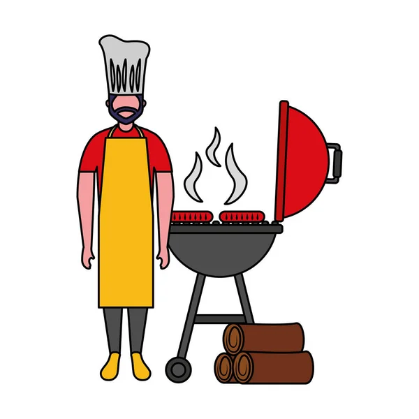 Kok mand med grill grill pølser – Stock-vektor