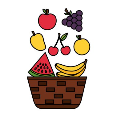 hasır sepet meyve elma üzüm muz ve mango ile