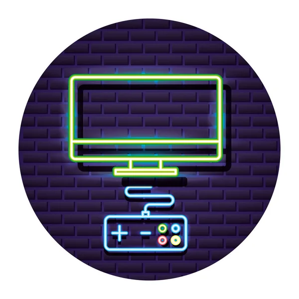 Computer Controller Neon Videogioco Vettoriale Illustrazione — Vettoriale Stock