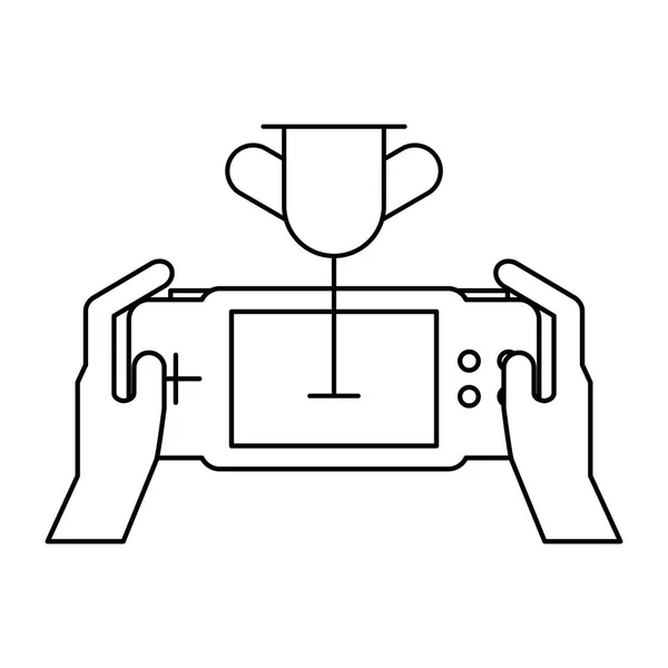 Händer gamepad och trophy — Stock vektor