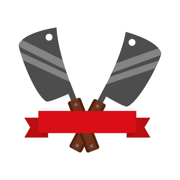 Barbecue facas utensílios emblema —  Vetores de Stock